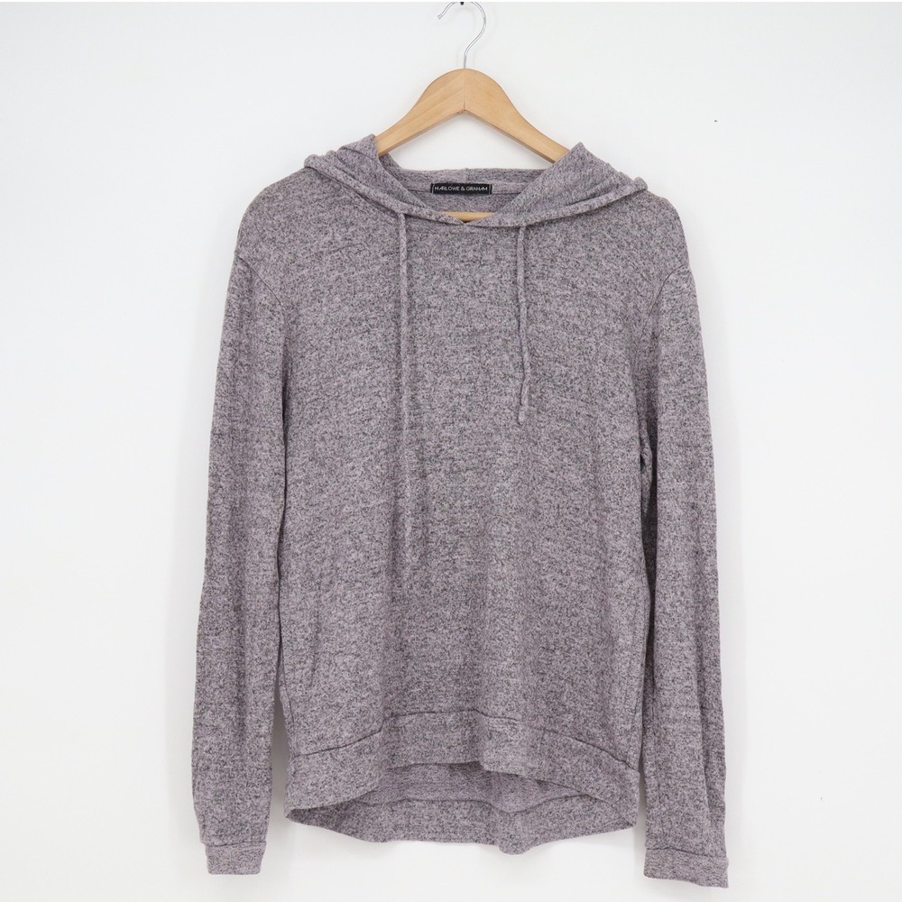Harlowe & Graham Womens Medium Purple Grey Marled Knit Pullover Hoodie